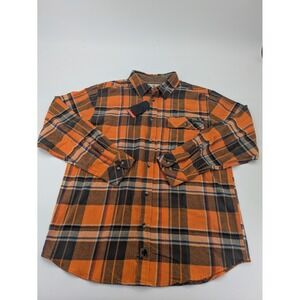 Legendary Whitetails Mens Large Buck Camp‎ Flannel Shirt Orange Blue Cotton New